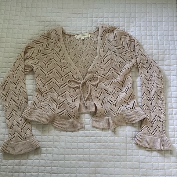 Beige Crochet tie front top - Picture 1 of 2